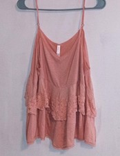 Umgee USA Pink Lace Trim Spaghetti Strap Cami Tank Top Lightweight 2XL picture