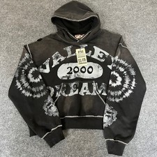 Valley Dreams 2000 Sun Faded Graphic Hoodie Distressed Black Streetwear Mens L picture