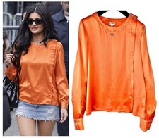 4K Chanel 2018 Orange Crystal CC Logo Top 34 36 38 2 4 6 Shirt Blouse Jacket S M picture