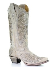 Corral Ladies White Glitter Wing & Cross Studded Boots A3571 picture