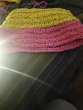 Handmade Crochet Colorblock Beanie Hat Pink & Yellow Women’s Acrylic One Size picture