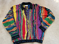 Vintage COOGI Australia 3D Knit Polo Sweater Mens XL Multicolor Biggie Smalls. picture