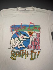 Vintage Rude Dog Shirt Mens Medium White Cartoon Graphic Tee Sun Sportswear picture