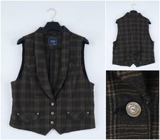 Womens Waistcoat Large Size US 10 EU 40 Vintage Brown Check MULTIBLU Formal Vest picture