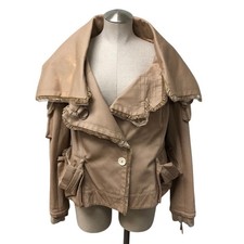 Christian Dior Jacket Womens 14 Tan Cargo Deconstructed Frayed Trim Utility picture