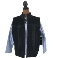 New Planet & Company Women's Vest Large Black Suede Knit Zip Sleeveless Ribbed picture
