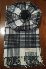 Lochcarron of Scotland Adult Wool Black Gray Beret Hat Scarf Set Plaid Scotland picture
