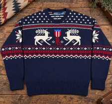 Vintage Polo Ralph Lauren Reindeer Fair Isle Wool Sweater Men L Navy RL picture