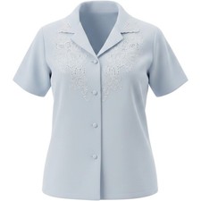 Daffodil Vintage Hand Embroidered Floral Blouse Grey Short Sleeve Top 21 PTP picture