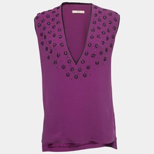 Etro Purple Crepe Beads Embellished VNeck Sleeveless Blouse M picture