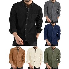 Corduroy Lapel-button Loose-fit Mens Long-sleeve Shirt picture