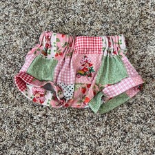 Kids Strawberry Shortcake Bloomers Shorts Pink Multi Patchwork Retro Ribbed Knit picture