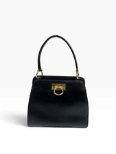 Auth CELINE Vintage Hand Bag Shoulder Black Red Calf Leather Gold Ring Bag F/03⁠ picture