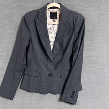 Ted Baker Blazer 8 Gray Check Wool Tailored Career Office Corporate Jacket Luxe picture