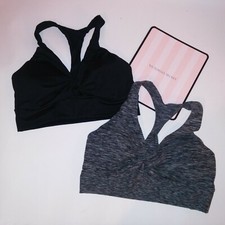 Set of 2 Victoria Secret Bralette Bra Medium Black Gray Solid Padded Racerback picture