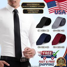 New Men's Dress Tie Solid Color Classic Neck Tie Necktie Wedding Formal USA picture