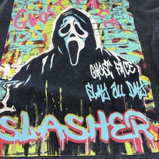 Ghost Face Shirt Adult Large Black The Icon of Halloween Graphic Print Slasher picture