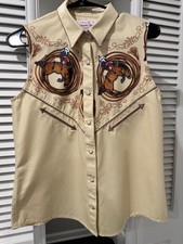 Panhandle Slim Womens Cowboy Rodeo Pony Sleeveless Shirt Vest Pearl Snap Sz M picture