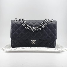 Chanel Classic Double Flap CF Black Caviar Leather Silver Hardware Shoulder Bag picture