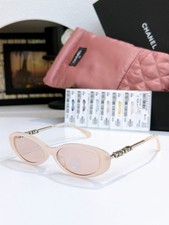 CHANEL CH5565 Beige Oval Sunglasses Pink Gradient Lens Silver Logo 54-17-140 picture