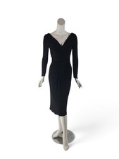 Vintage 50's Dress - 1950s Edward Abbott Black Long Sleeve Wiggle Sheath - sm picture