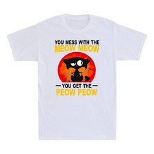 Black Cat You Mess With The Meow Meow You Get The Peow Peow Retro Men's T-Shirt picture