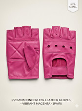 Women's Genuine Leather Fingerless Driving Gloves Barbie Pink Half Finger picture