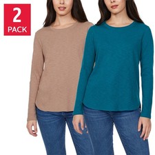 Kirkland Signature Women's Long Sleeve Slub Tee 2 Pack Cotton Crew Neck NWT picture
