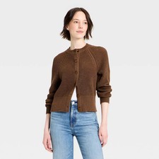 Universal Thread Women's Iconic Long Sleeve Cotton Cardigan Sweater - Brown picture