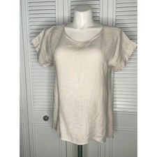 Terzo Millennio 100% Linen Tunic Top S Made in Italy Button Back Beige picture