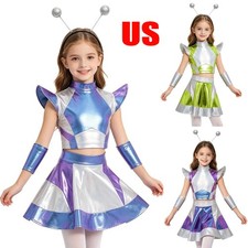 Girls Alien Costume Dress Outerspace Robot Outfits with Hair Hoop for Halloween picture