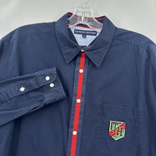Vintage Tommy Hilfiger Shirt Mens Large Navy Button Down Crest Preppy 90s Y2k picture