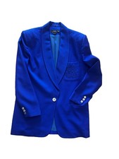 Vintage Classiques Entier Blazer Womens M Royal Blue Embroidered Crest Japan picture