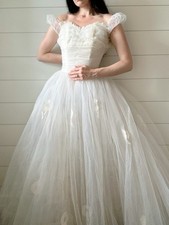 Vintage 1950s Wedding Dress Tulle Taffeta Lace Cupcake Style  picture