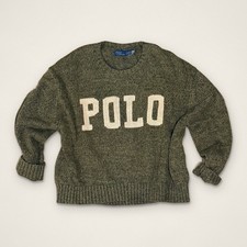 Polo Ralph Lauren Womens POLO Spell Out Logo Crewneck Sweater Olive Green XXL picture