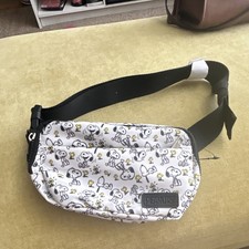 Peanuts Snoopy & Woodstock Cartoon Print Belt Bag Fanny Pack White/Black Zip picture