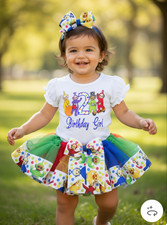 Girls TUBBIES Birthday Ribbon Tutu Outfit | TELE Colorful Tutu, Tshirt & Bow NEW picture