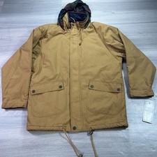 NEW J.L. Colebrook Jacket Mens Medium Brown Hooded Canvas Parka Plaid Lining VTG picture