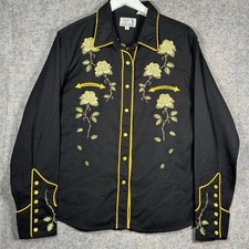 Womens Panhandle Slim Retro Western Wear Embroidered Pearl Snap Shirt Sz XL picture