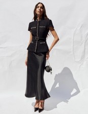 self portrait BLACK BOUCLE CRYSTAL TRIM SATIN MIDI DRESS $ 750 Size US 8 UK 12 picture