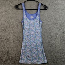 Vintage Y2K 2000s Purple Floral Fitted Tank Top Medium Long Ribbed Bella Swan picture