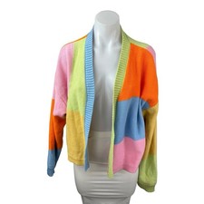 LA Hearts Women's Color Block Chunky Knit Balloon Sleeve Cardigan Sweater Top L picture