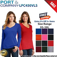 Port & Company LPC450VLS Womens Long Sleeve Fan Favorite V Neck Stylish T-Shirt picture