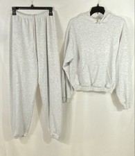 SKIMS Women's Heather Grey Cotton Blend Hoodie and Jogger Pants Lounge Set Sz S picture