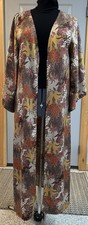 Vintage Gypsy Lux 100% Silk Kimono Duster Boho Brown Pink Floral Open Front picture
