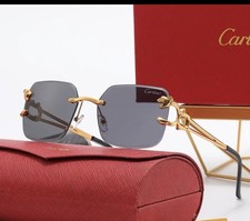 Cartier Men's Rimless Sunglasses Gold Metal Frame Black Tinted Plastic Lenses picture
