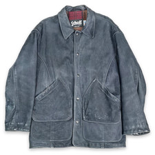 Schott Men's Dark Gray Leather Jacket Size 44 Plaid Lined Snap Front Made in USA picture
