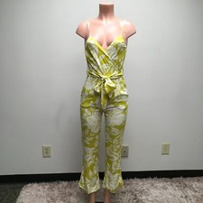 L Space Womens Yellow Floral Cami V Neck Bootcut Leg Tie Belt Alora Jumper S New picture