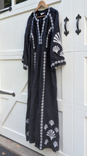 Boden Women's Black 100% Linen White Embroidered Kaftan Maxi Dress US 20-22R picture