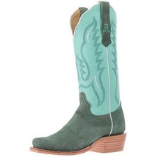 BIG SALE -- R Watson Boots Women`s Teal Roughout Vamp 13In Mint Cowhide Top Boot picture